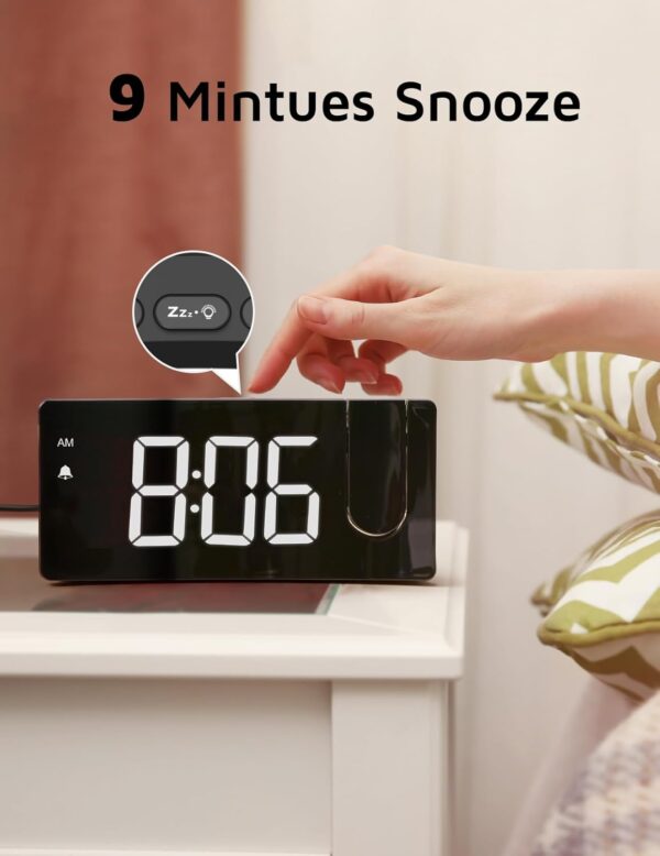 Projection Alarm Clock, Digital Clock with 180° Rotatable Projector, 3-Level Brightness Dimmer, Clear LED Display, USB Charger, Progressive Volume, 9mins Snooze,12/24H, Digital Alarm Clock for Bedroom - Image 6