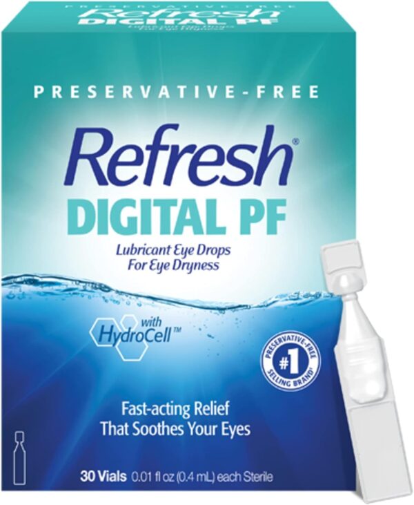 Refresh Digital PF Lubricant Eye Drops, Preservative-Free, 0.01 Fl Oz Single-Use Containers, 30 Count (Pack of 1)