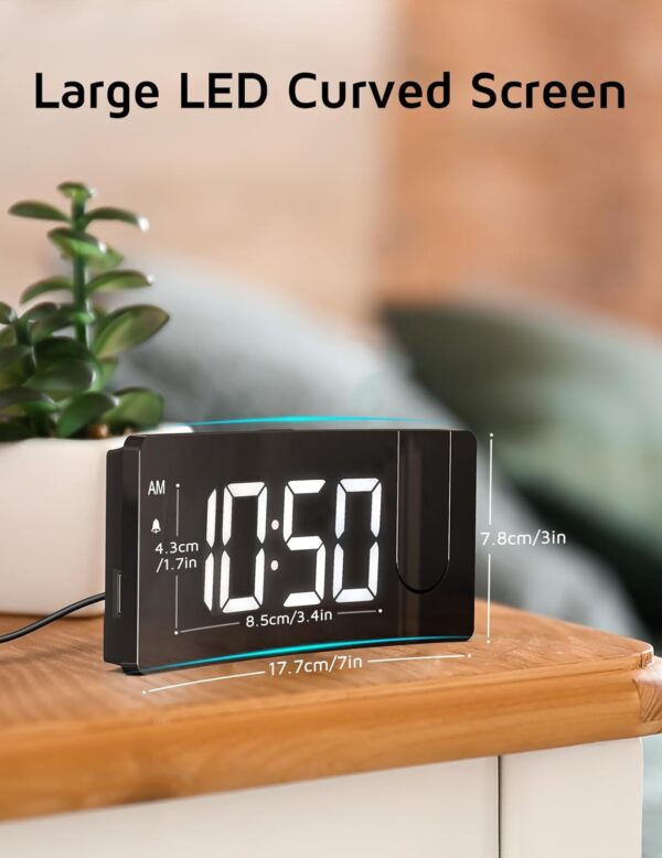 Projection Alarm Clock, Digital Clock with 180° Rotatable Projector, 3-Level Brightness Dimmer, Clear LED Display, USB Charger, Progressive Volume, 9mins Snooze,12/24H, Digital Alarm Clock for Bedroom - Image 5