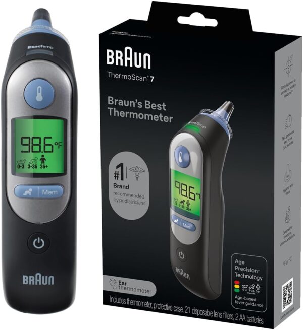 Braun ThermoScan 7 Digital Ear Thermometer, Age-Adjusted Fever Guidance, Baby and Infant Friendly, No. 1 Brand Recommended by Pediatricians, FSA and HSA Eligible