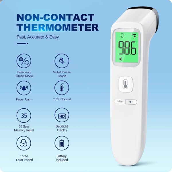 No-Touch Thermometer for Adults and Kids, Accurate Digital Baby Thermometer, FSA HSA Eligible, Fever Alarm & Silent Mode, 2 in 1 Forehead & Object Thermometer - Image 2