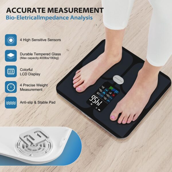 ABLEGRID Body Fat Scale,Digital Smart Bathroom Scale for Body Weight, Large LCD Display Screen, 16 Body Composition Metrics BMI, Water Weigh, Heart Rate, Baby Mode, 400lb, Rechargeable - Image 8