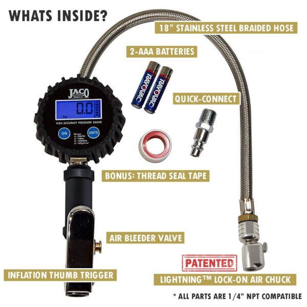 JACO FlowPro Digital Tire Inflator with Pressure Gauge - 200 PSI - Image 4