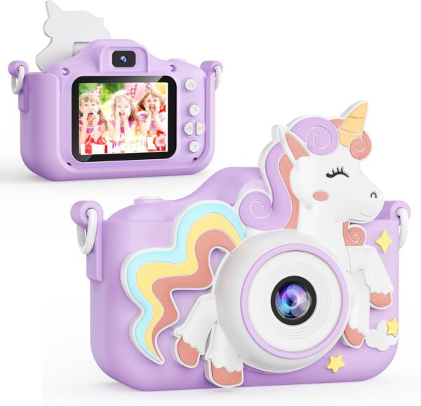 KOKODI Kids Camera Toy Digital Camera for Kids, Birthday Gifts for Girls Age 3-12, 1080P HD Video Camera for Toddler, Unicorn Children Toys for 3 4 5 6 7 8 9 Year Old Girls with 32GB SD Card (Purple)