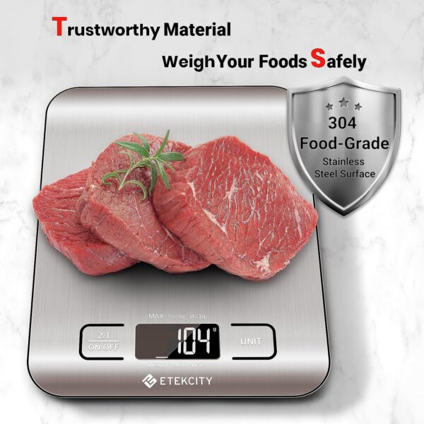 Etekcity Food Kitchen Scale, Digital Grams and Ounces for Weight Loss, Baking, Cooking, Keto and Meal Prep, LCD Display, Medium, 304 Stainless Steel - Image 6