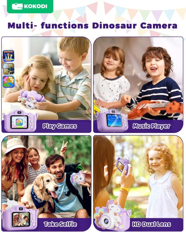 KOKODI Kids Camera Toy Digital Camera for Kids, Birthday Gifts for Girls Age 3-12, 1080P HD Video Camera for Toddler, Unicorn Children Toys for 3 4 5 6 7 8 9 Year Old Girls with 32GB SD Card (Purple) - Image 6