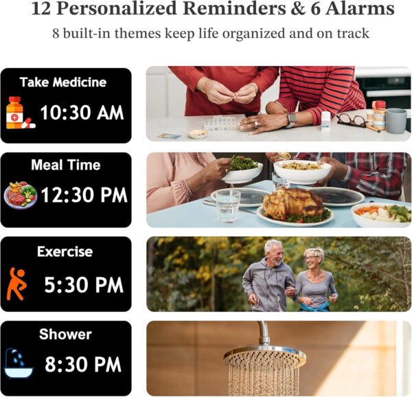 2025 NEW, Digital Clocks, 7'' Dementia Clock with Date and Time for Elderly, Auto-Dimming, 12 Reminders & 6 Alarms, Button & Remote Control, Auto DST, Digital Calendar for Seniors Large Display - Image 4