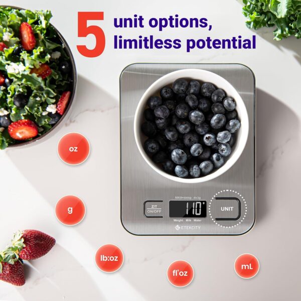 Etekcity Food Kitchen Scale, Digital Grams and Ounces for Weight Loss, Baking, Cooking, Keto and Meal Prep, LCD Display, Medium, 304 Stainless Steel - Image 3