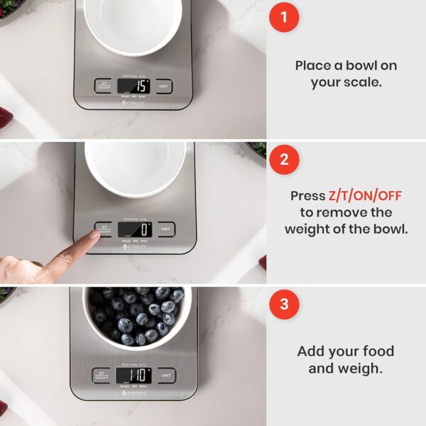 Etekcity Food Kitchen Scale, Digital Grams and Ounces for Weight Loss, Baking, Cooking, Keto and Meal Prep, LCD Display, Medium, 304 Stainless Steel - Image 5