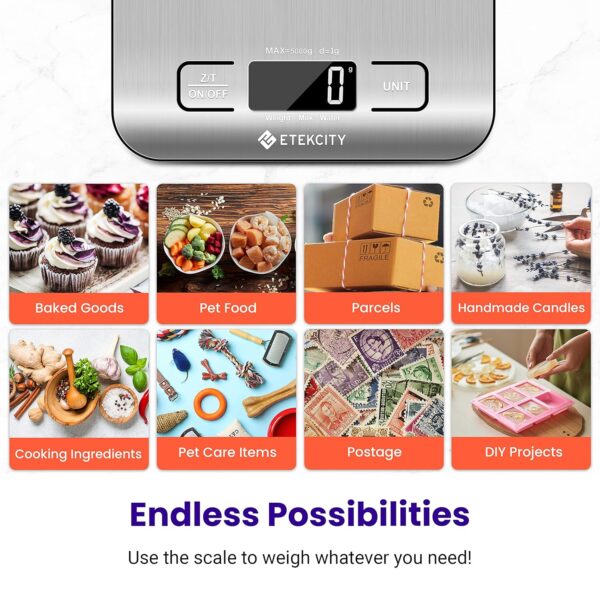 Etekcity Food Kitchen Scale, Digital Grams and Ounces for Weight Loss, Baking, Cooking, Keto and Meal Prep, LCD Display, Medium, 304 Stainless Steel - Image 9